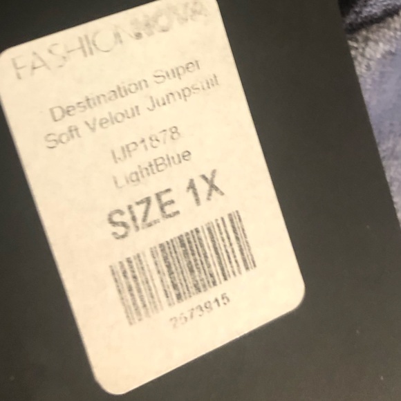 NWT Fashion Nova Destination Super Soft Velour Jumpsuit - Light Blue 1XL - Picture 5 of 6